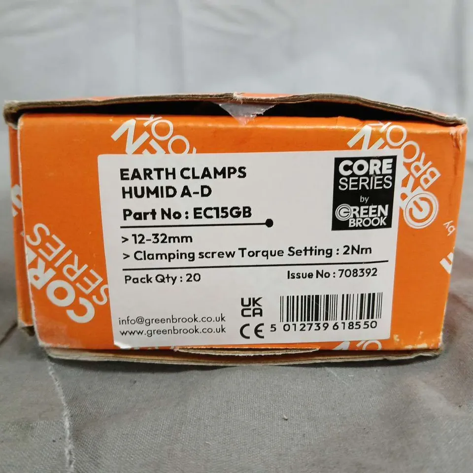 BOXED EARTH CLAMPS HUMID A-D EC15GB, 12–32MM, 20 PACK – CORE SERIES, GREEN BROOK