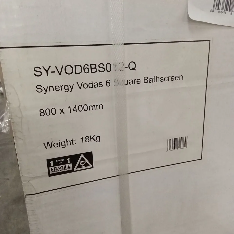 BOXED SYNERGY VODAS 6 SQUARE BATHSCREEN - 800 x 1400mm
