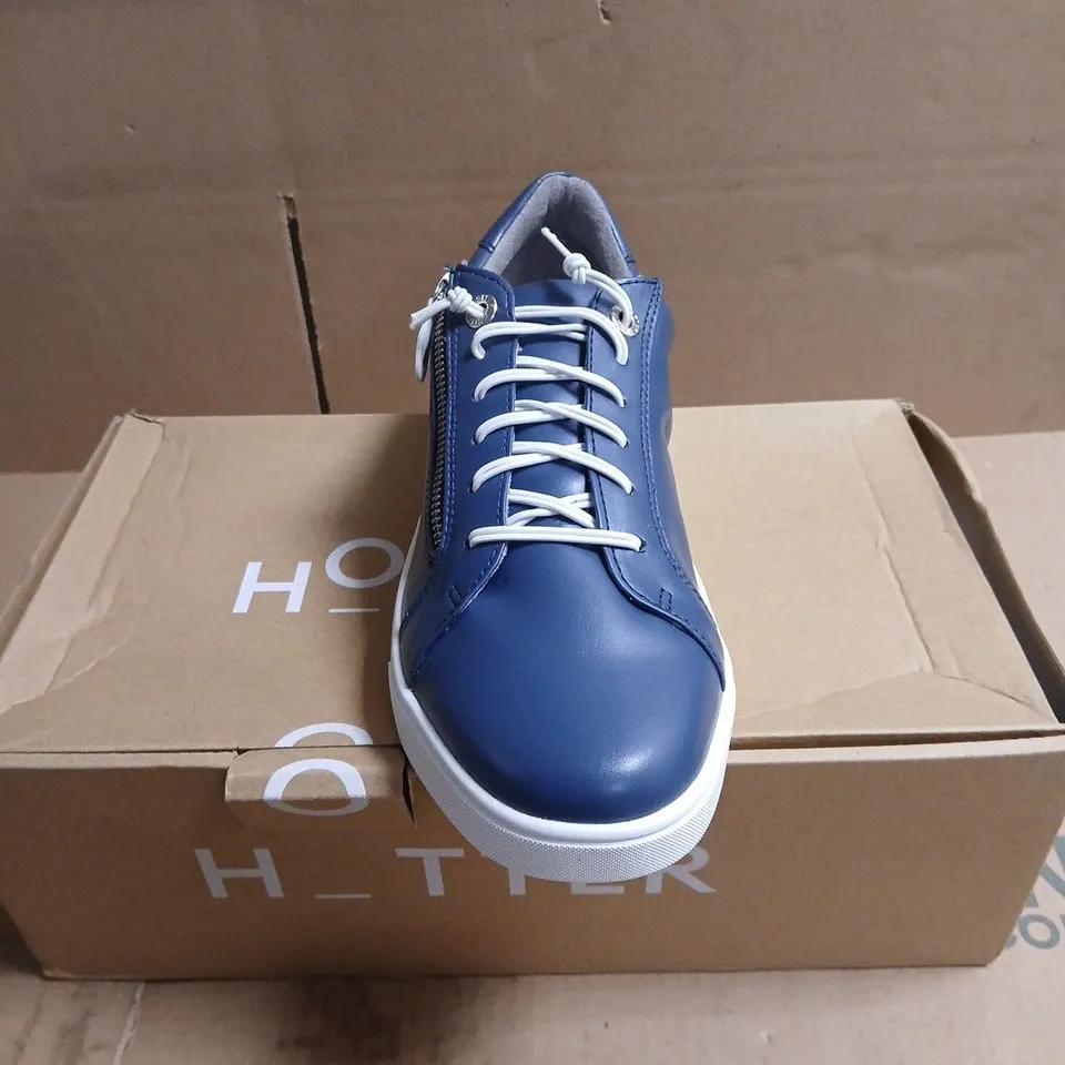 HOTTER AQUATIC BLUE CASUAL SHOES WITH SIDE ZIP BOXED SIZE 7.5
