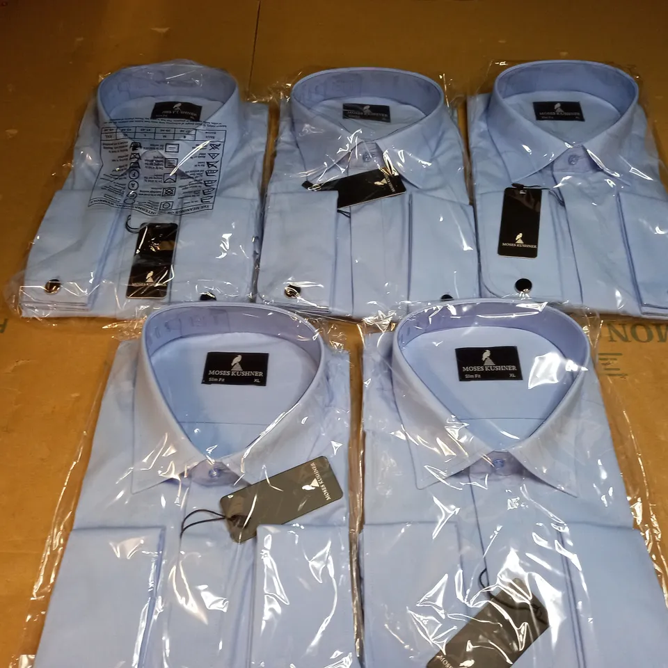 MOSES KUSHNER LOT OF 5 LONG SLEEVE SLIM FIT BUTTONED BLUE SHIRTS - XL
