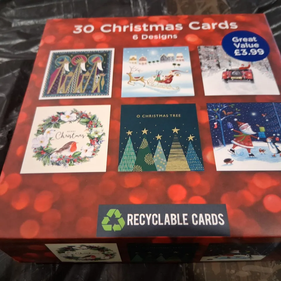 TWELVE BOXES OF 30 CHRISTMAS CARDS IN 6 DESIGNS