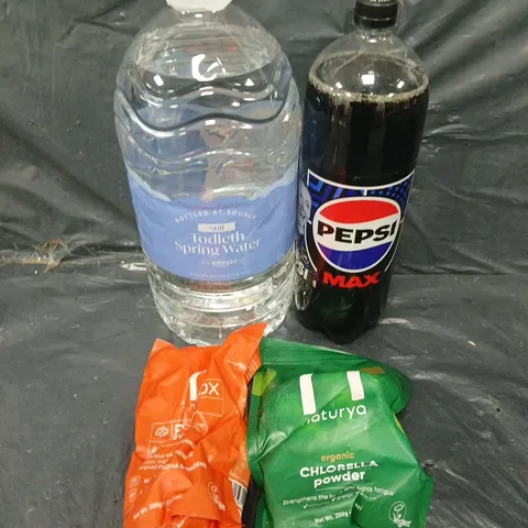 APPROXIMATELY 3 ASSORTED FOOD &DRINK ITEMS TO INCLUDE - BOTTLED WATER, PEPSI MAX AND CHLORELLA POWDER    - COLLECTION ONLY 