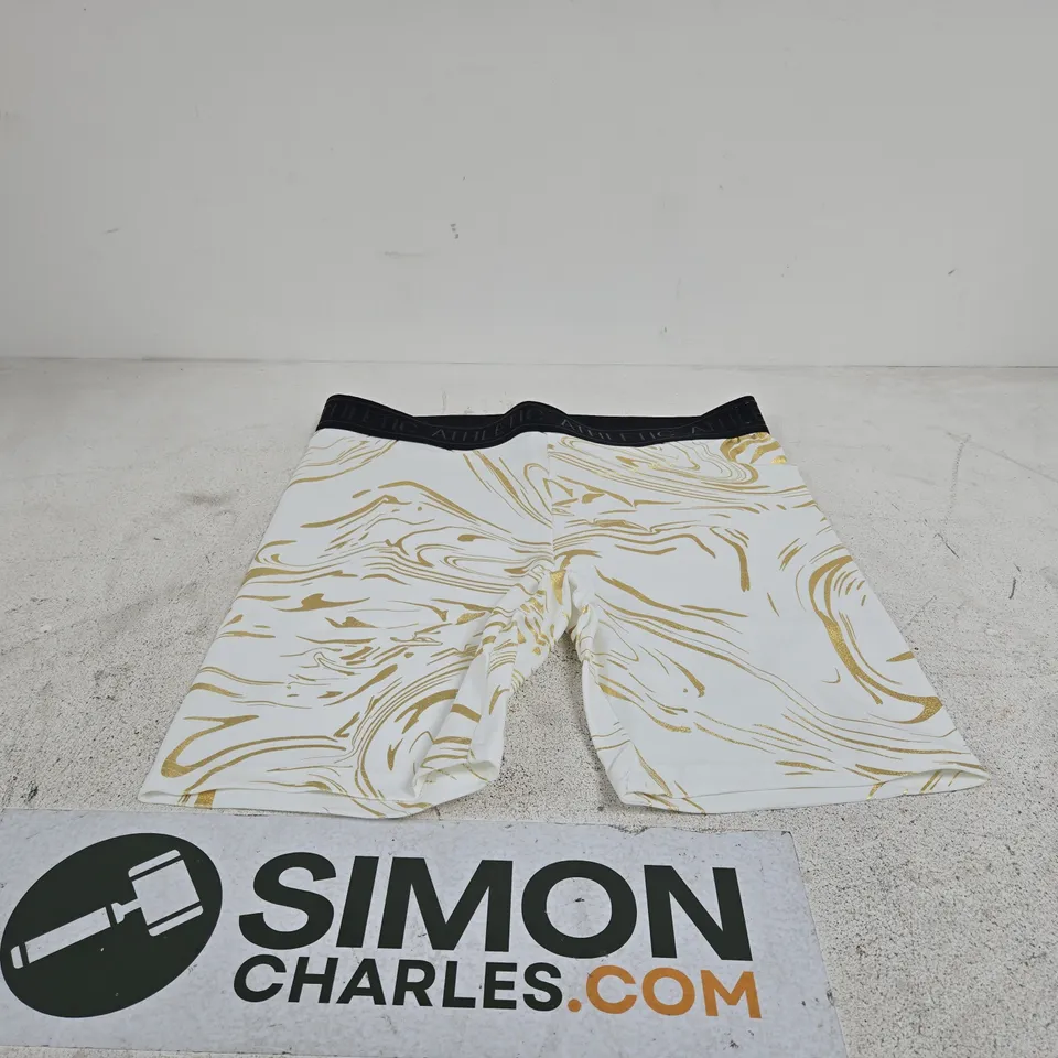 LASCANA ACTIVE WHITE/GOLD CYCLING SHORTS LARGE