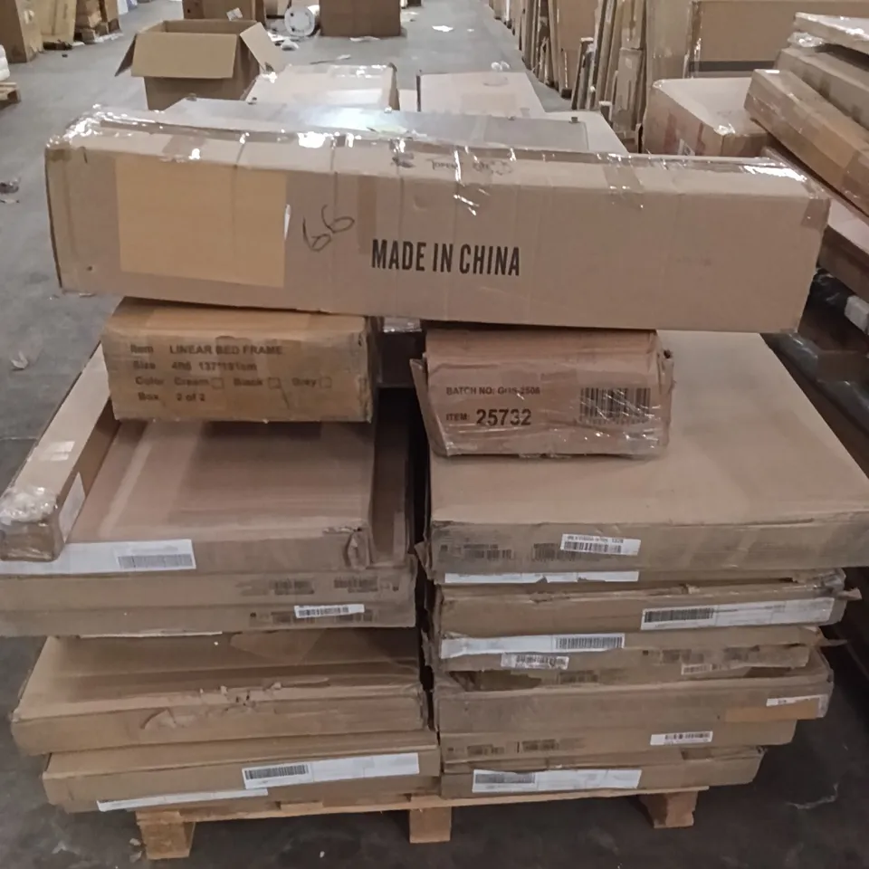 PALLET OF ASSORTED FURNITURE GOODS, BEDFRAME, DOUBLE SIZE BED