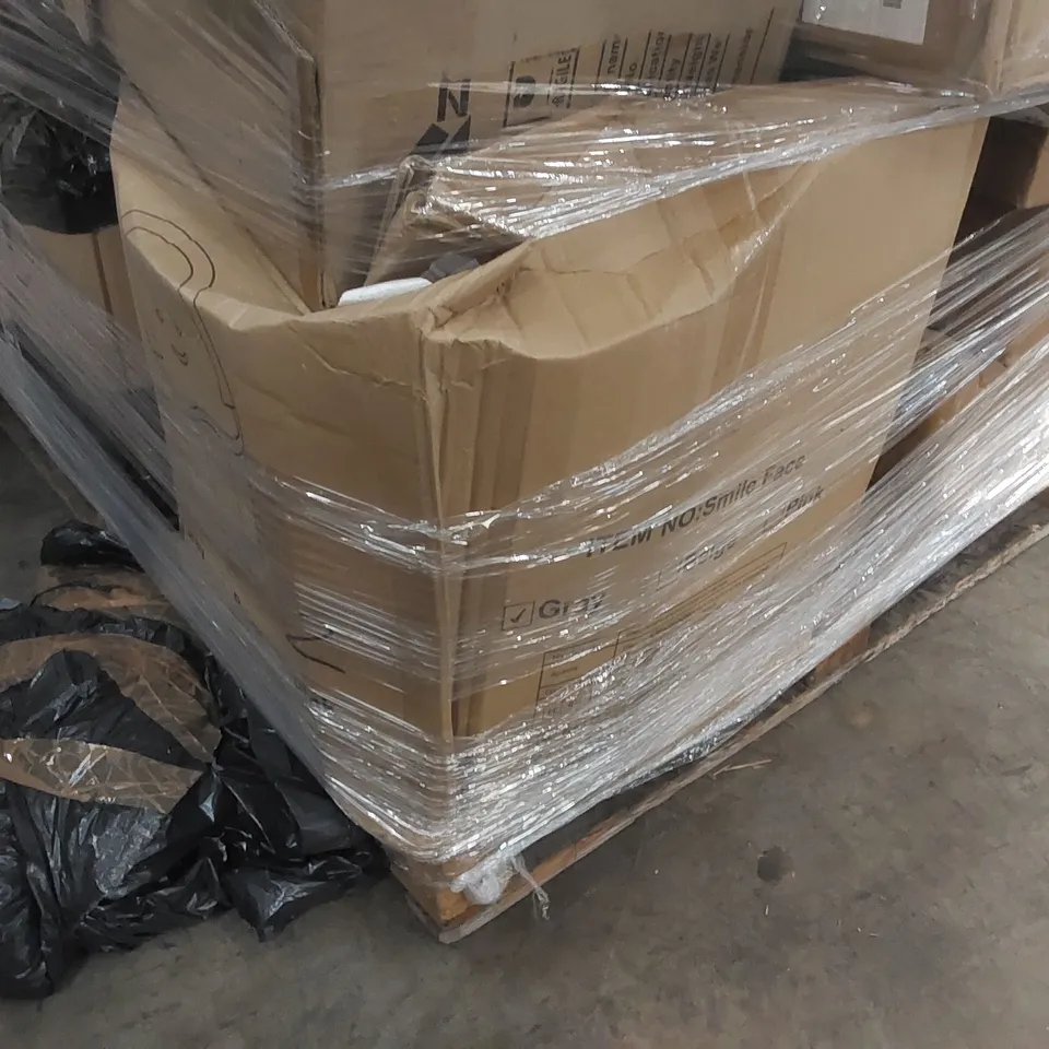 PALLET CONTAINING A LARGE QUANTITY OF ASSORTED CONSUMER PRODUCTS INCLUDING: BOXED SOFA, ACCENT CHAIR ECT