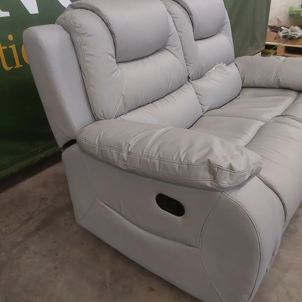 VANCOUVER 2 SEATER MANUAL RECLINER SOFA IN LIGHT GREY PREMIUM FAUX LEATHER 