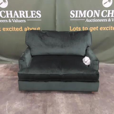 DESIGNER QUALITY 2 SEATER GREEN VELVET UPHOLSTERED SOFA BED
