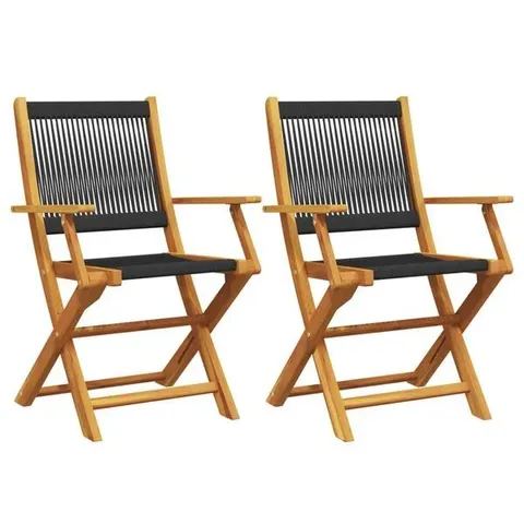 BOXED VIDAXL FOLDING CHAIRS 2 PCS BLACK SOLID WOOD ACACIA AND POLYPROPYLENE