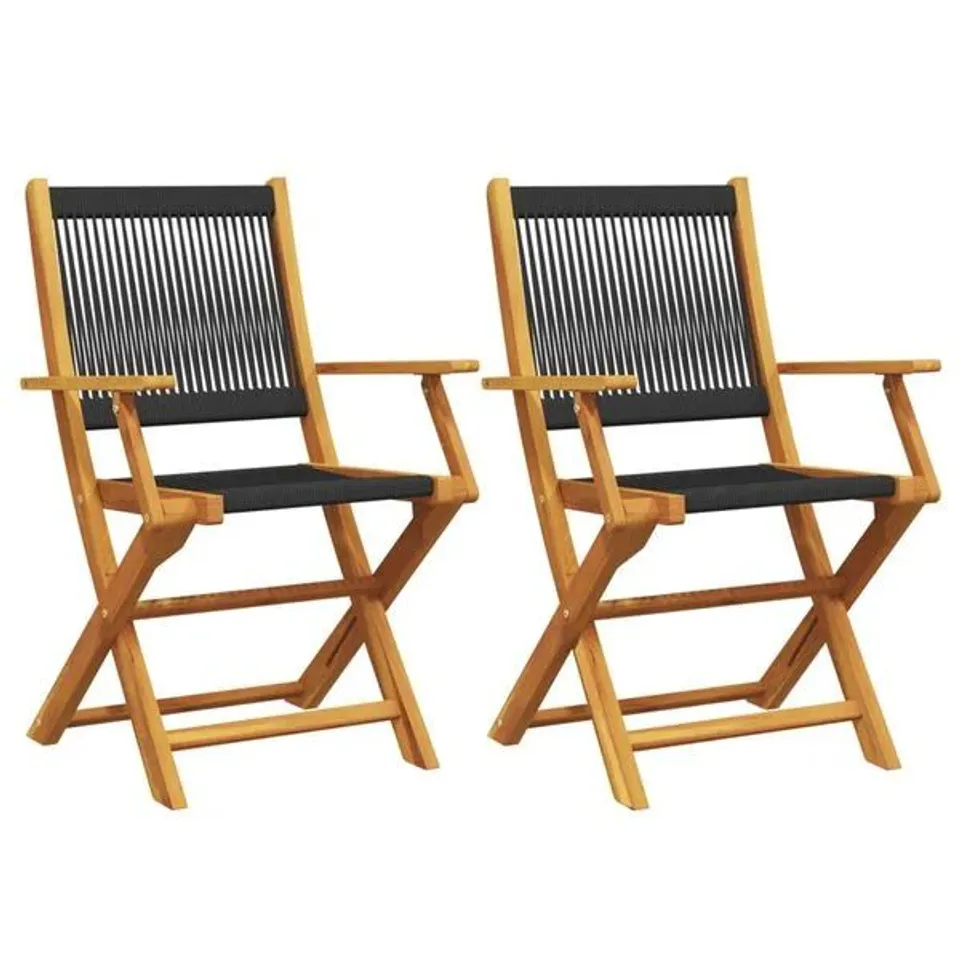 BOXED VIDAXL FOLDING CHAIRS 2 PCS BLACK SOLID WOOD ACACIA AND POLYPROPYLENE