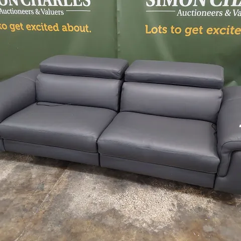 QUALITY ITALIAN DESIGNER POWELL POWER RECLINING THREE SEATER SOFA WITH ADJUSTABLE HEADRESTS GREY LEATHER