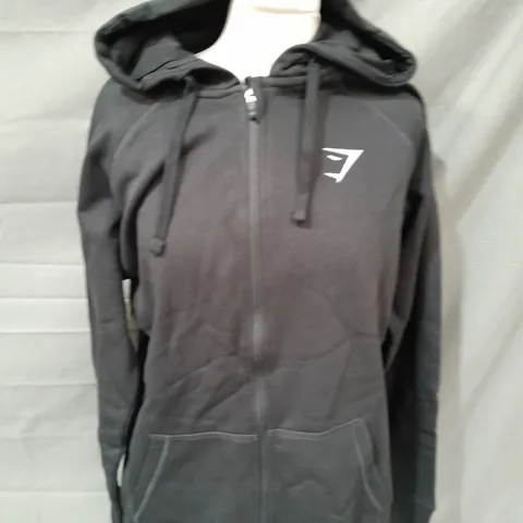 GYMSHARK BLACK ZIP THROUGH HOODIE - S