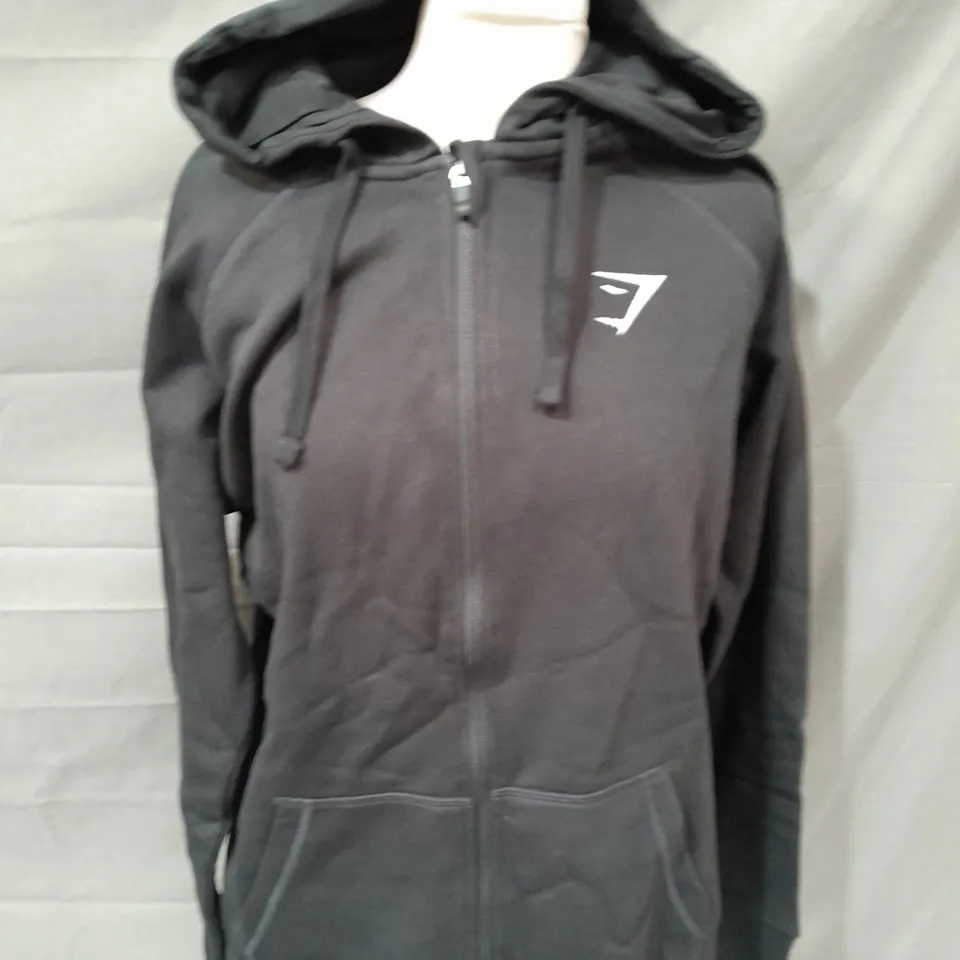 GYMSHARK BLACK ZIP THROUGH HOODIE - S