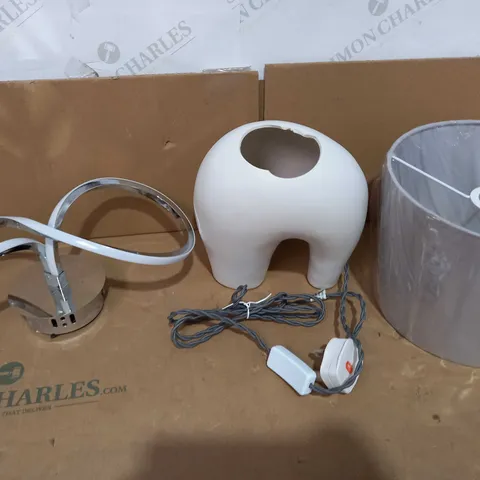 LOT OF 2 JOHN LEWIS BABY ELEPHANT MATT GREY TABLE LAMP & ORA INTEGRATED LED WALL LIGHT