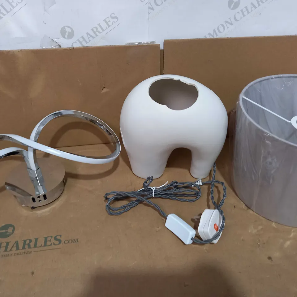 LOT OF 2 JOHN LEWIS BABY ELEPHANT MATT GREY TABLE LAMP & ORA INTEGRATED LED WALL LIGHT 