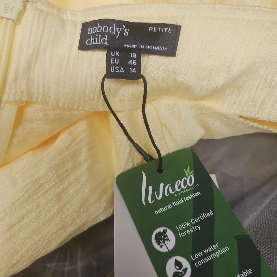 NOBODY'S CHILD PETITE CREAM-YELLOW PUFF-SLEEVE DRESS – UK 18 (EU 46, USA 14)