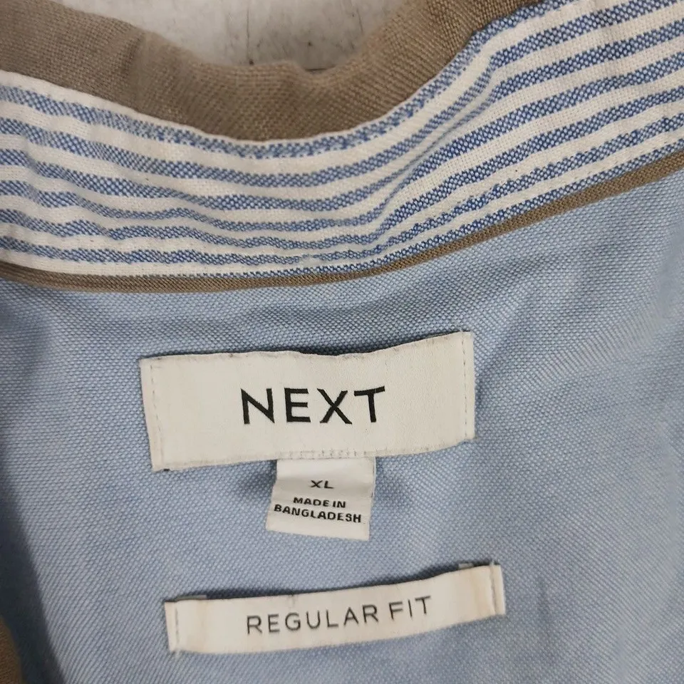 NEXT MEN'S SHIRT – XL REGULAR FIT, KHAKI BODY WITH BLUE STRIPED INNER COLLAR