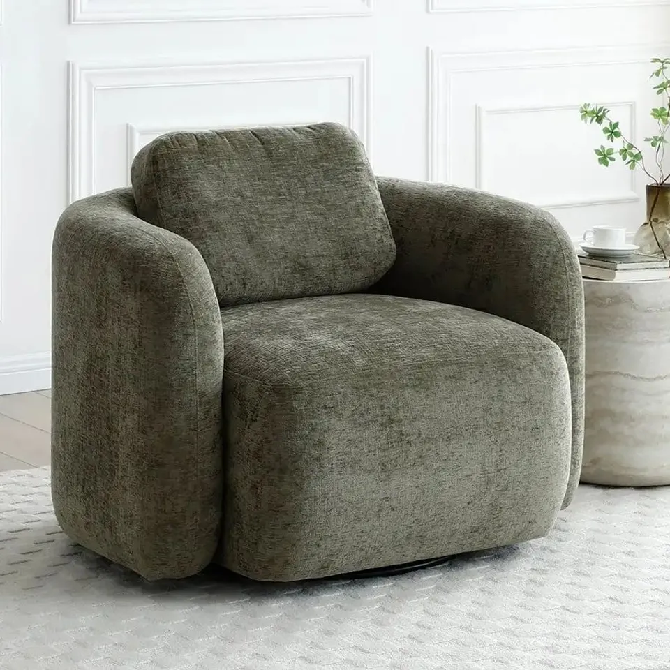 BOXED KYOTO MITCH DISTRESSED CHENILLE FABRIC SWIVEL CHAIR - OLIVE (1 BOX)