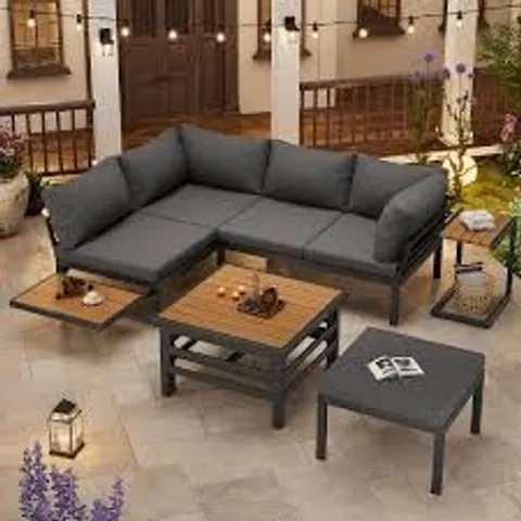 BOXED PINGGO OUTDOOR PATIO FURNITURE SET (2 DOUBLE SOFAS + 1 OTTOMAN), GALVANIZED IRON FRAME, WITH SEAT CUSHIONS & PILLOWS (3 BOXES)