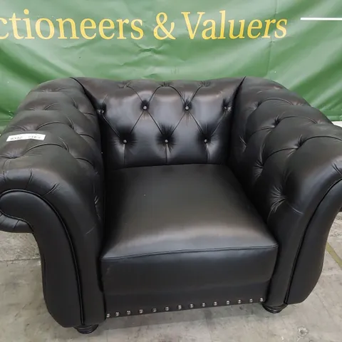 DESIGNER CHESTERFIELD EASY CHAIR BLACK LEATHER