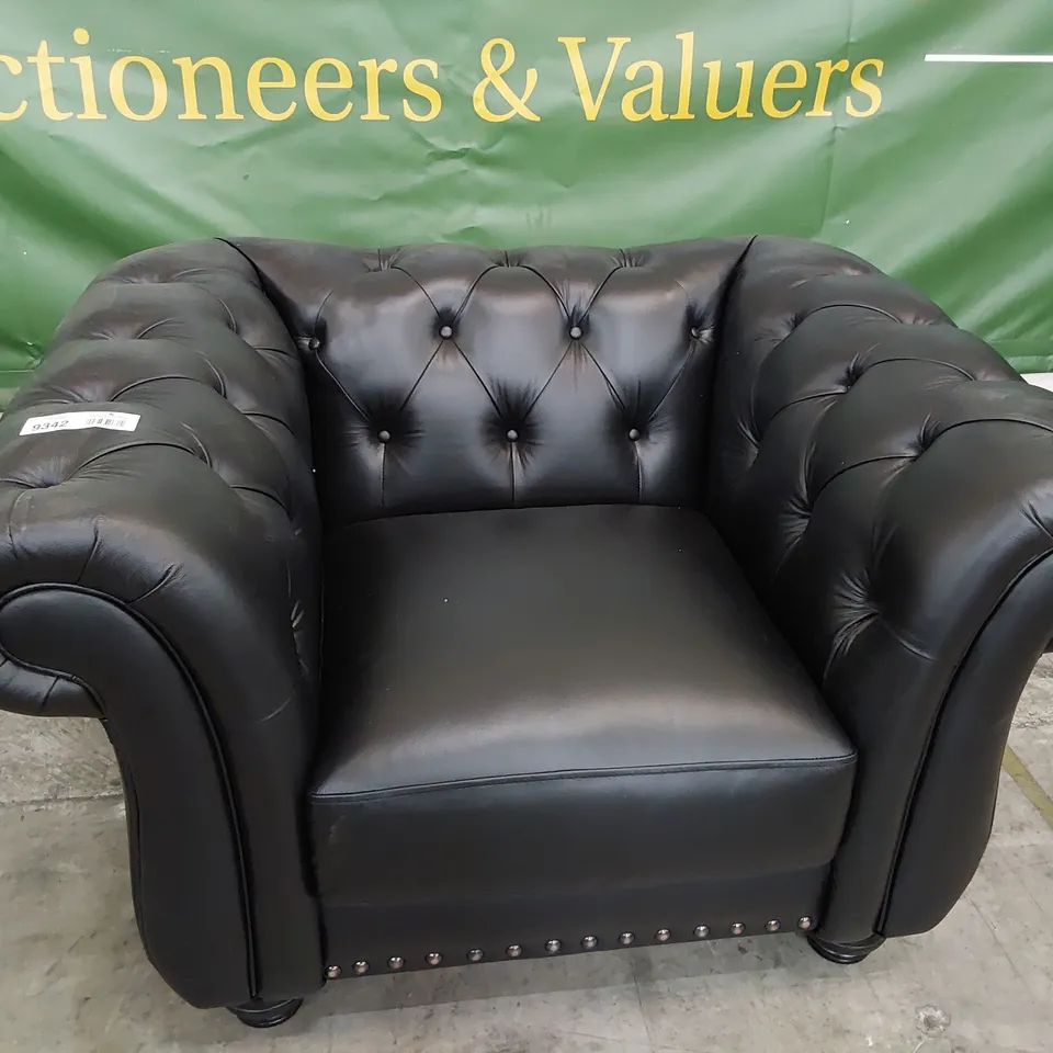 DESIGNER CHESTERFIELD EASY CHAIR BLACK LEATHER 