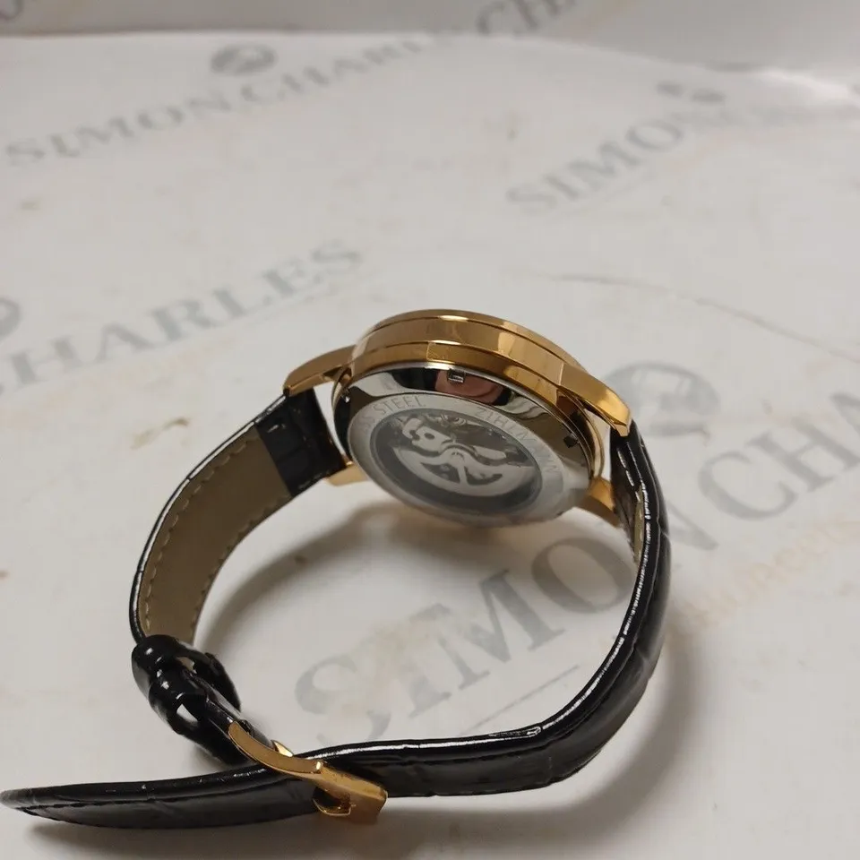 MENS ZIHLMANN & CO AUTOMATIC WATCH - Z210 – SKELETON DIAL – GOLD COLOUR CASE – GENUINE LEATHER – HAND ASSEMBLED