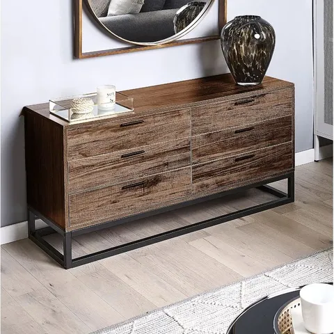 BOXED OMEARA 6 DRAWER CHEST BROWN/BLACK (2 BOXES)