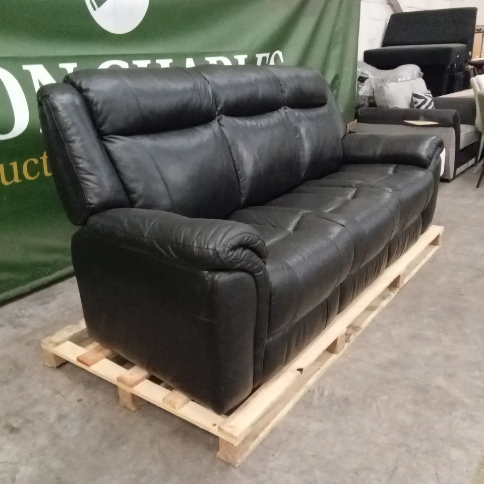 QUALITY DESIGNER 3 SEATER LEATHER SOFA - BLACK