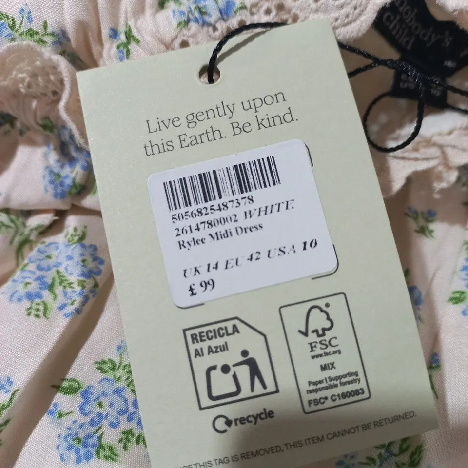 NOBODYS CHILD RYLEE MIDI DRESS IN WHITE - UK 14