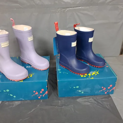 BOX OF APPROXIMATELY 7 PAIRS OF HOLLY AND BEAU RAIN BOOTS - VARIOUS COLOURS AND SIZES