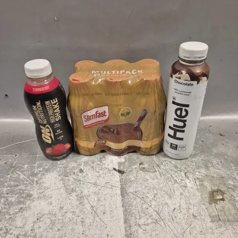 APPROXIMATELY 15 ASSORTED DRINK PRODUCTS TO INCLUDE HUEL, SLIMFAST & PROTEIN SHAKE