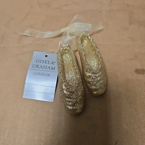 24 X GISELA GRAHAM ACRYLIC GOLD SPARKLE BALLET SHOES CHRISTMAS TREE DECORATIONS 
