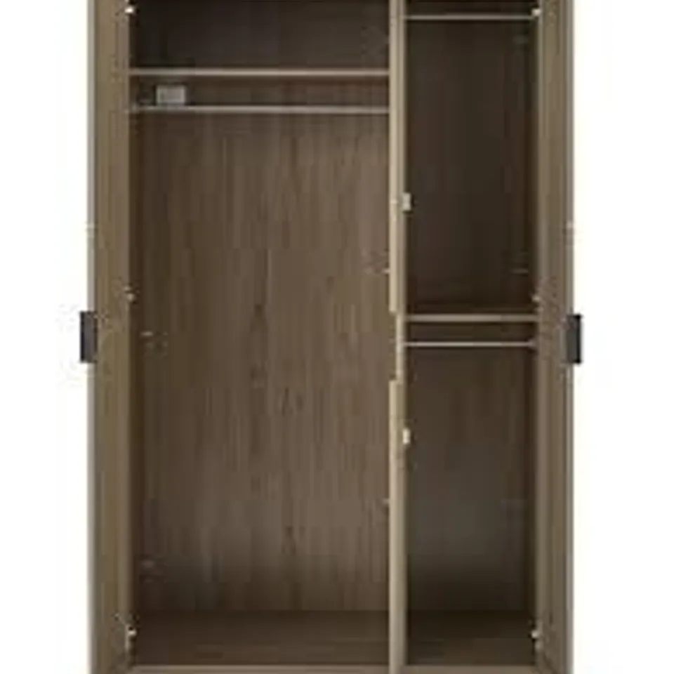 BOXED CHEVRY 3-DOOR MIRRORED WARDROBE IN DARK OAK - 2 BOXES