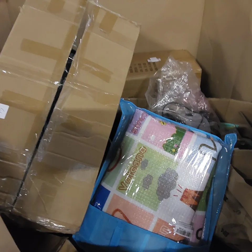 PALLET OF ASSORTED ITEMS INCLUDING: POP UP TENT, AIR COMPRESSOR, UMBRELLA, NON STICK FRYING PAN, MAKE UP MIRROR