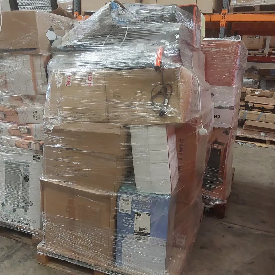 PALLET CONTAINING A VERY LARGE QUANTITY OF ASSORTED ELECTRIC ITEMS INCLUDING: DAEWOO DEHUMIDIFIER, CONVECTOR HEATERS, FAN HEATER ECT