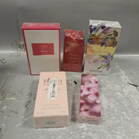 APPROXIMATELY 5 ASSORTED SEALED FRAGRANCES TO INCLUDE - PEACH GARDEN - DELICATE CHERRY BLOSSOM - THE GRAND AMORE - ETC