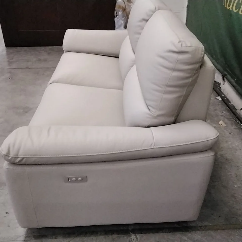 DESIGNER PAVILION SOFT GREY LEATHER ELECTRIC RECLINING 3 SEATER SOFA