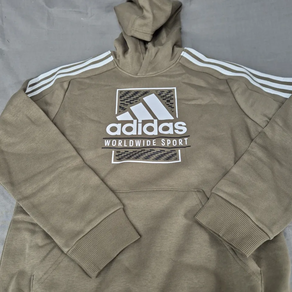 ADIDAS KHAKI GRAPHIC HOODIE SIZE 13-14 YEARS