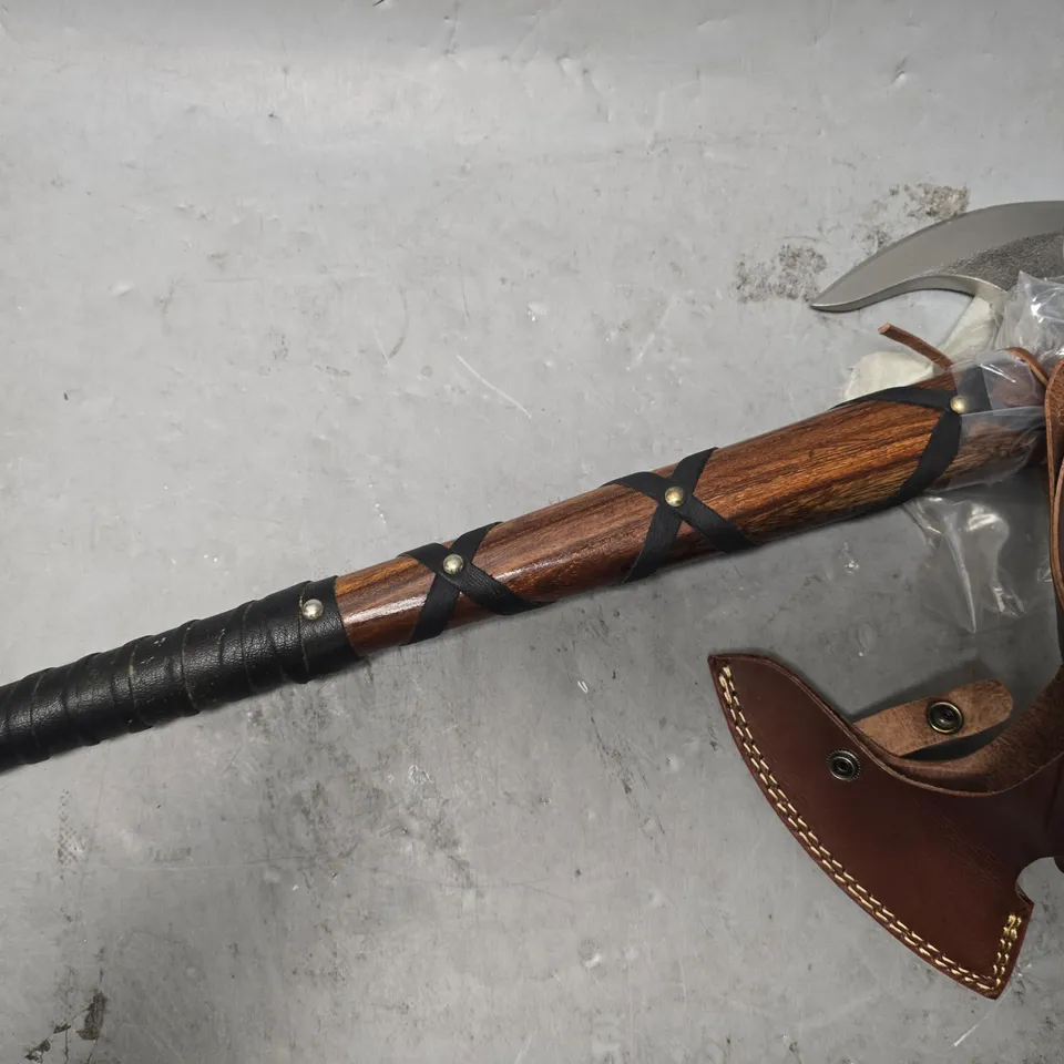 WOODEN HUNTING HATCHET WITH LEATHER GRIP - COLLECTION ONLY  