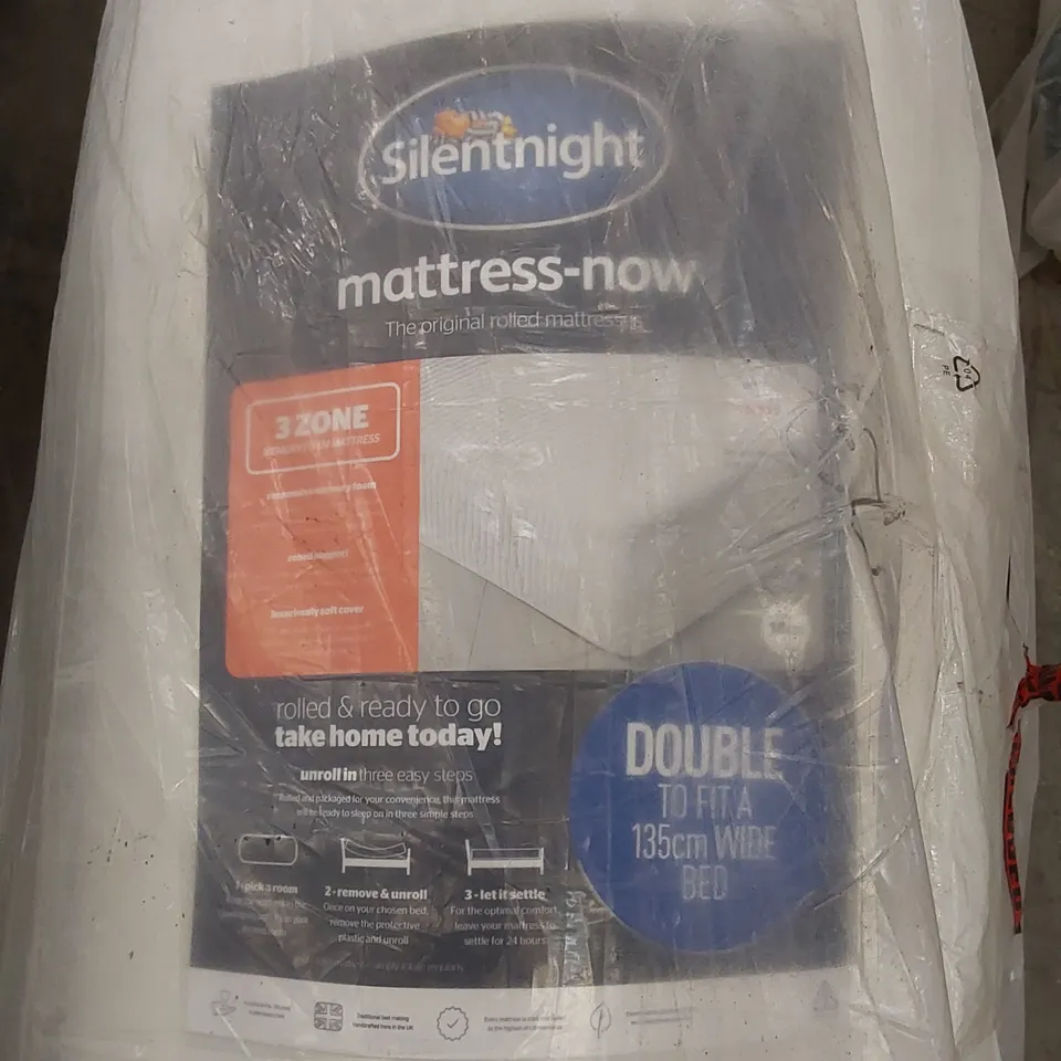 QUALITY BAGGED AND ROLLED SILENTNIGHT 135cm DOUBLE SIZE 3-ZONE MEMORY FOAM MATTRESS 