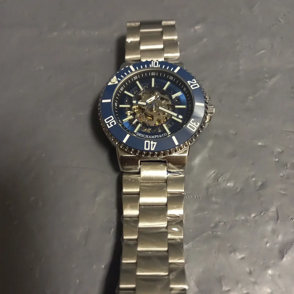 BOXED DESCHAMPS & CO CHRONOGRAPH WATCH WITH STAINLESS STEEL BRACELET