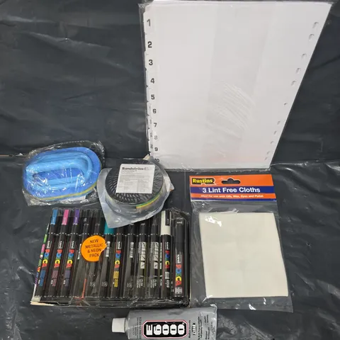 APPROXIMATELY 15 ASSORTED HOUSEHOLD PRODUCTS TO INCLUDE LINT FREE CLOTHS, SPONGE, SELF ADHESIVE ETC