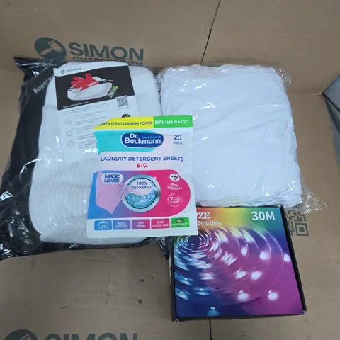 APPROXIMATELY 15 ASSORTED HOUSEHOLD PRODUCTS TO INCLUDE GLOVBAG, LAUNDRY DETERGENT SHEETS, RGB LED STRIP LIGHT, ETC - COLLECTION ONLY