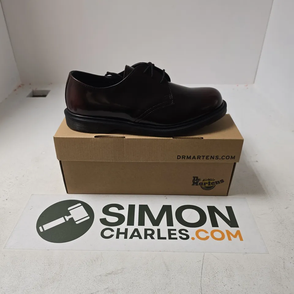 BOXED PAIR OF DR MARTENS MAYDARE 3 EYE SHOE IN CHERRY RED - UK 6.5