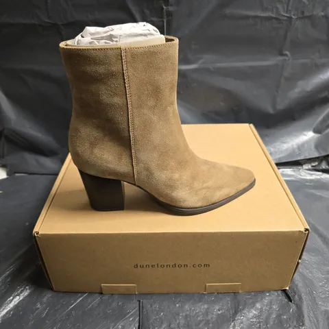 DUNE LONDON SAND SUEDE WESTERN-STYLE ANKLE BOOT - BOXED, UK 5