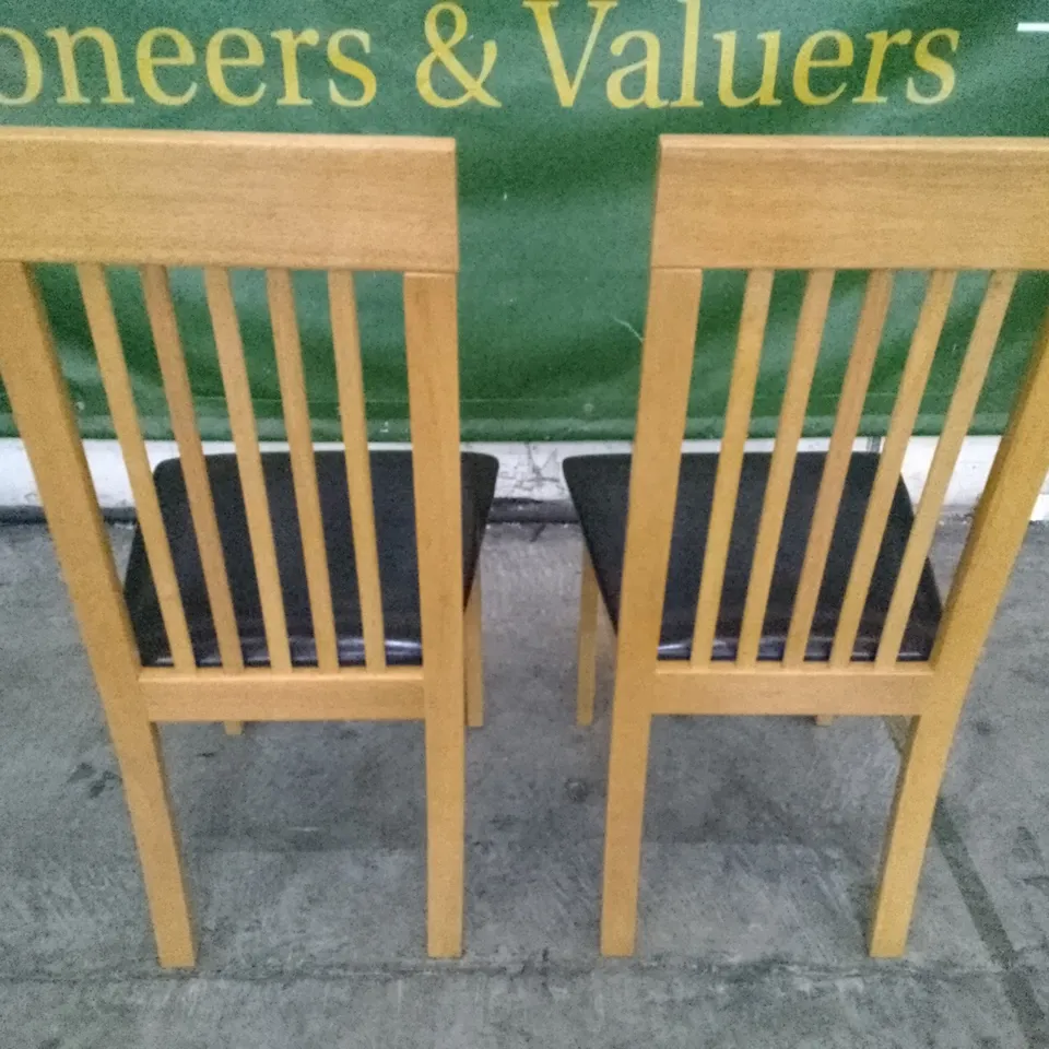 SET OF 2 NEW OXFORD OAK DINING CHAIRS (BLACK LEATHER SEAT PAD)