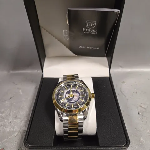 MENS ERNEST FERDINAND WATCH – GLOBAL DIAL – STAINLESS STEEL STRAP – 3ATM WATER RESISTANT