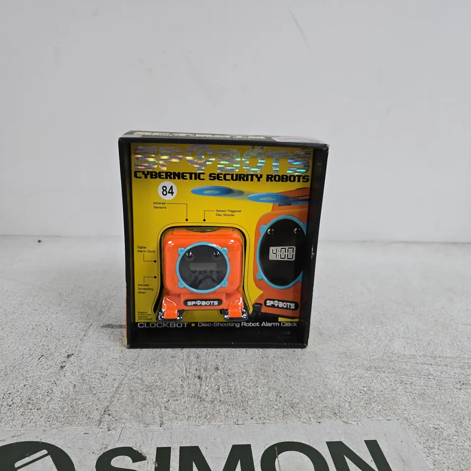 SPYBOTS CYBETNETIC SECURITY ROBOTS CLOCKBOT DISC SHOOTING ROBOT ALARM CLOCK