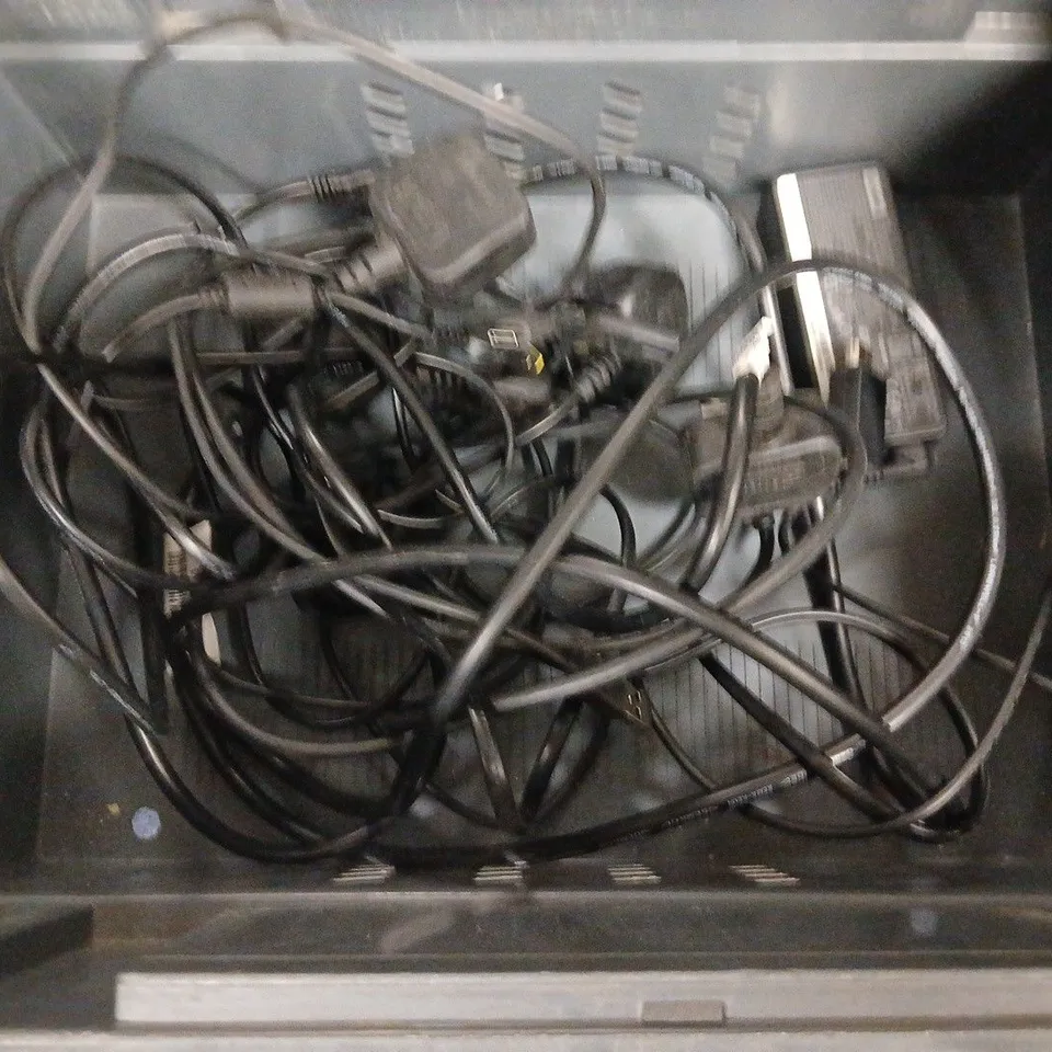 LOT OF ASSORTED CABLES, CHARGERS, PLUGS AND LEADS