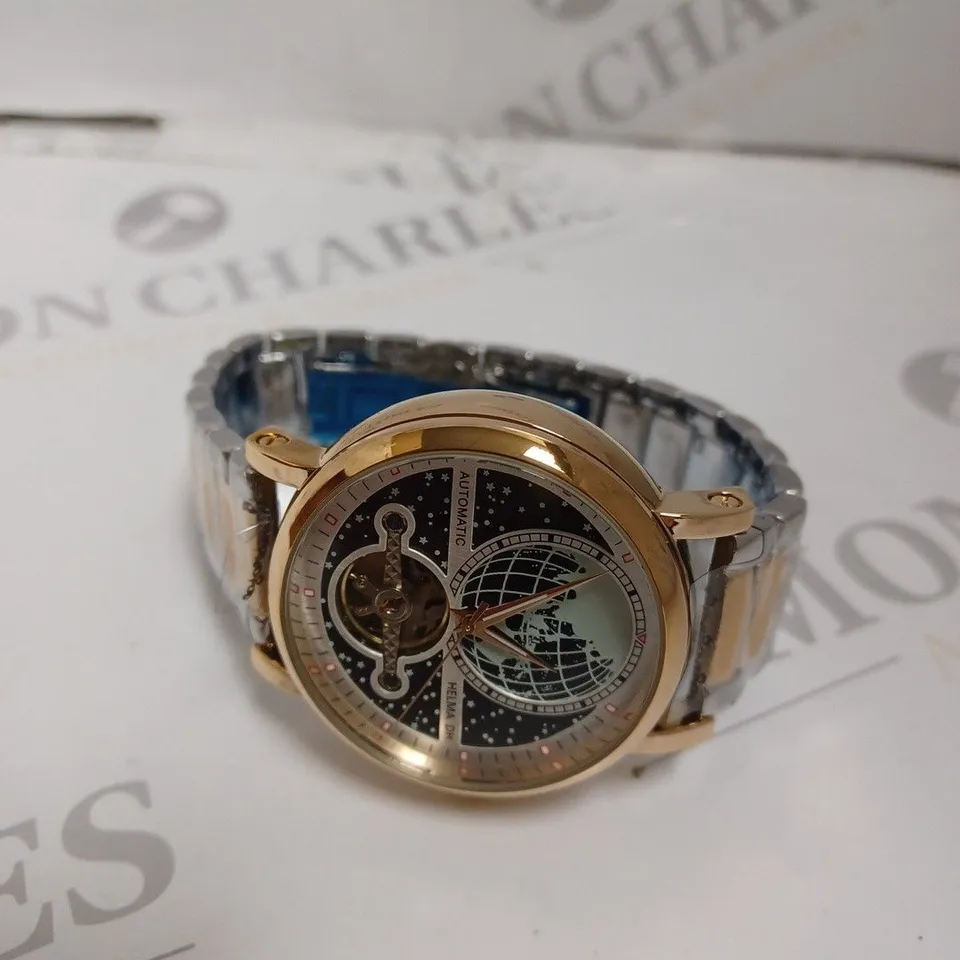MEN’S HELMA DH AUTOMATIC WORLD VIEW WATCH – TOURBILLON MOVEMENT – STAINLESS STEEL STRAP – GLASS EXHIBITION BACK CASE 