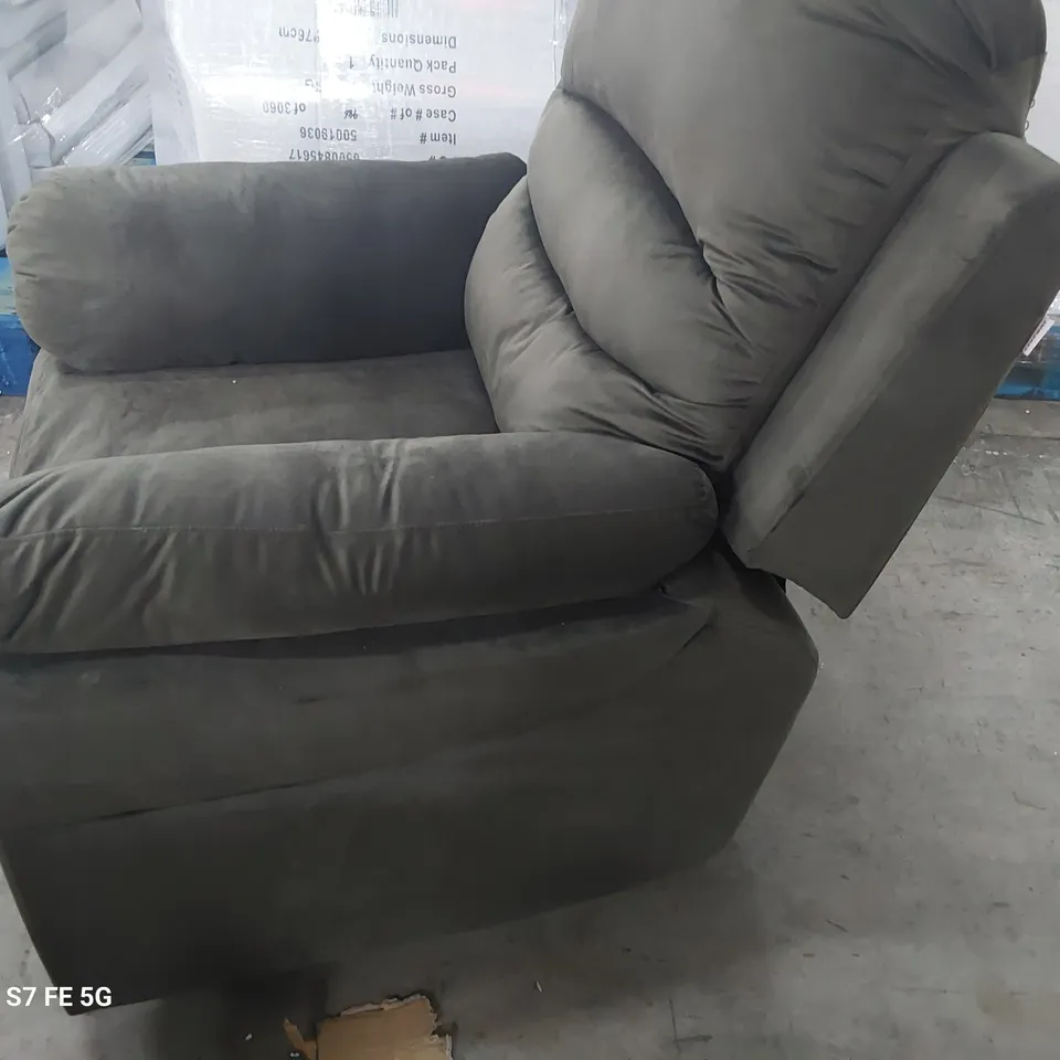 DESIGNER MANUAL RECLINING EASY CHAIR CHARCOAL PLUSH FABRIC 